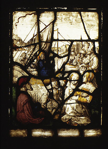 Christ preaches from a boat to listeners gathered beside the lake.